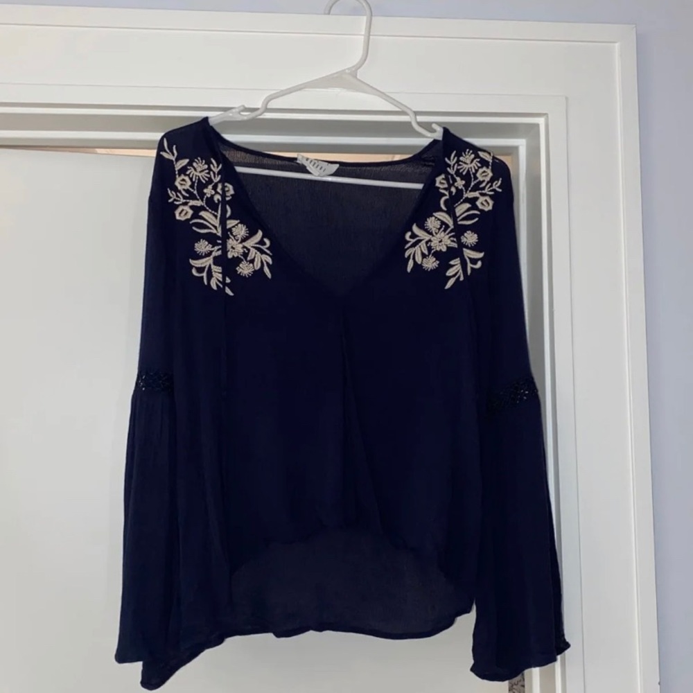 Lost and Wander brand navy long sleeve blouse